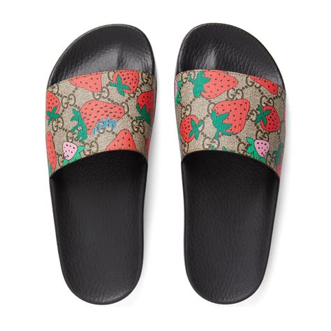 gg slides gucci|Gucci slides with strawberry.